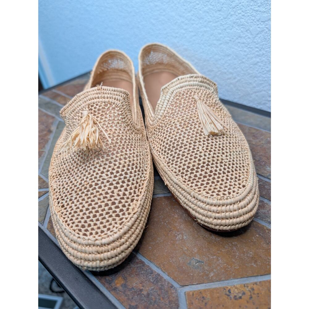 Carrie Forbes Women's Woven Raffia Tassel Loafers 40 Morocco Summer Travel Beach
